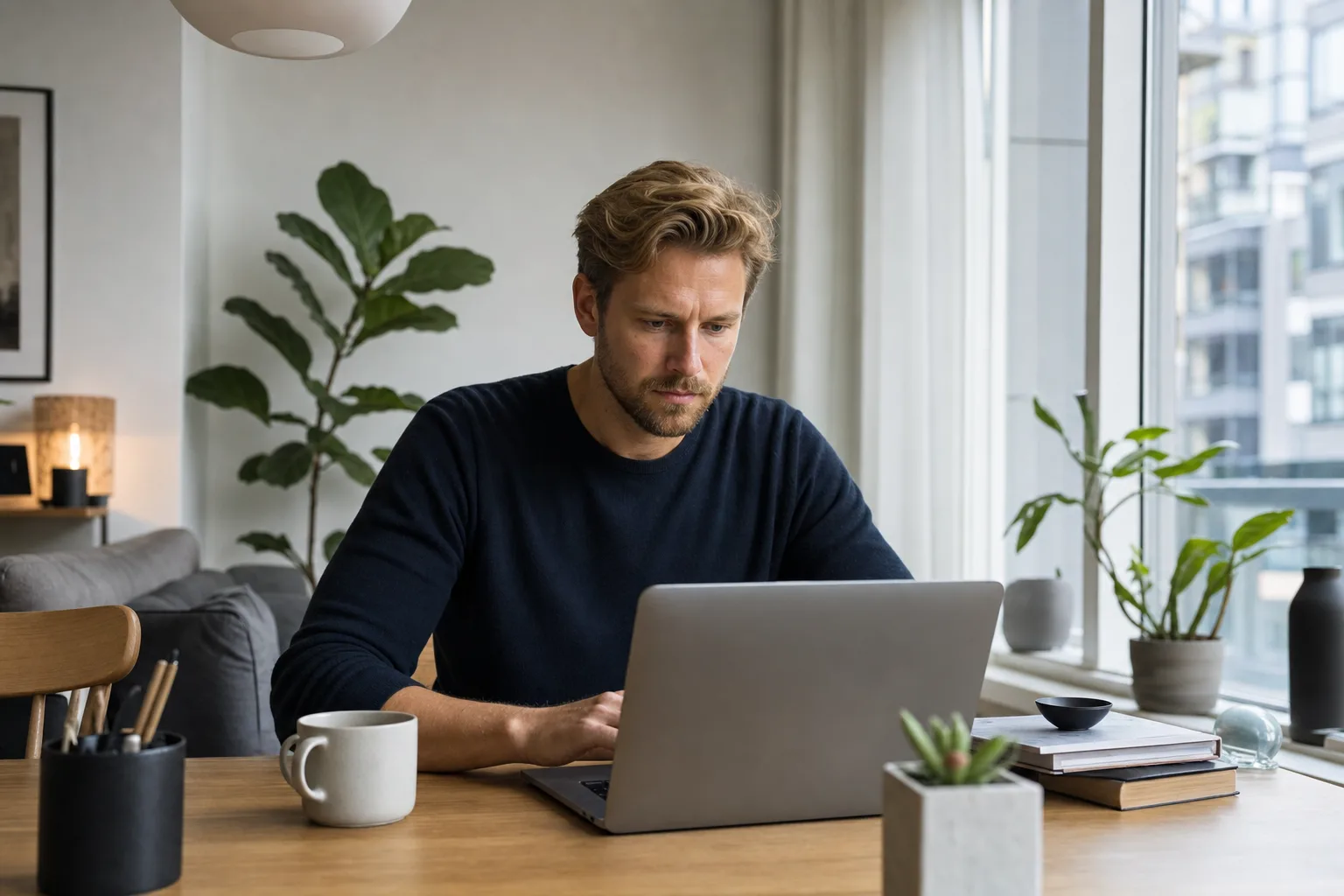 Person arbetar hemifrån med laptop