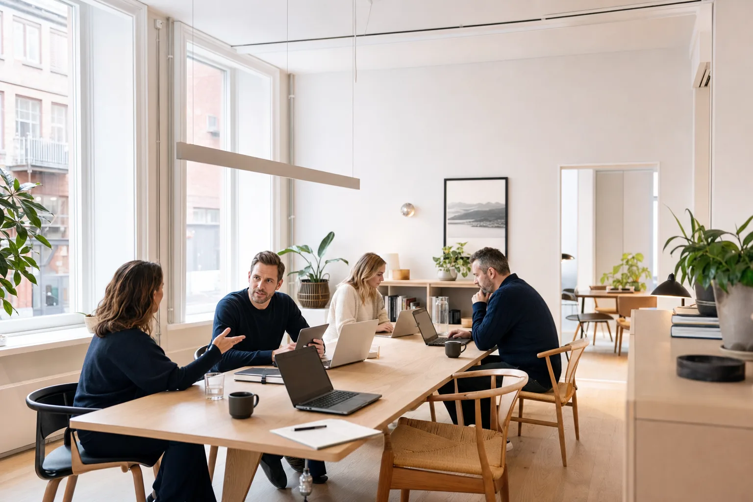 Mindre skandinaviskt kontor med flera arbetsplatser