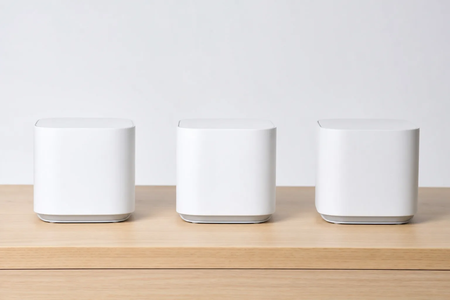 Tre moderna mesh-router-noder i rad